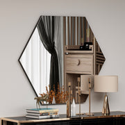 Espelho de parede hexagonal elegante, preto, 70 x 60 x 2,2 cm | 100% MDF, Flotal-E ecológico | Perfeito para decoração moderna e espaços residenciais