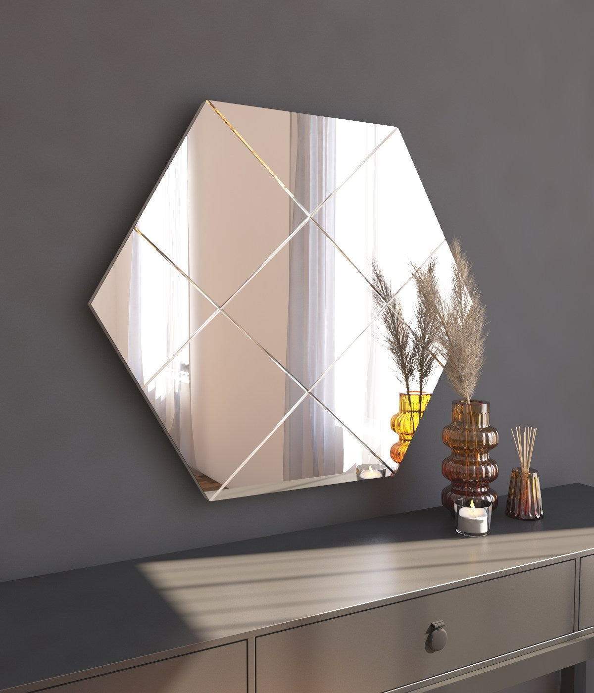 Espelho de Parede Elegante Argyle, 70 x 60 cm, 100% MDF, Design Ecológico Flotal-E, Acabamento Branco | Perfeito para Decoração e Espaços Modernos