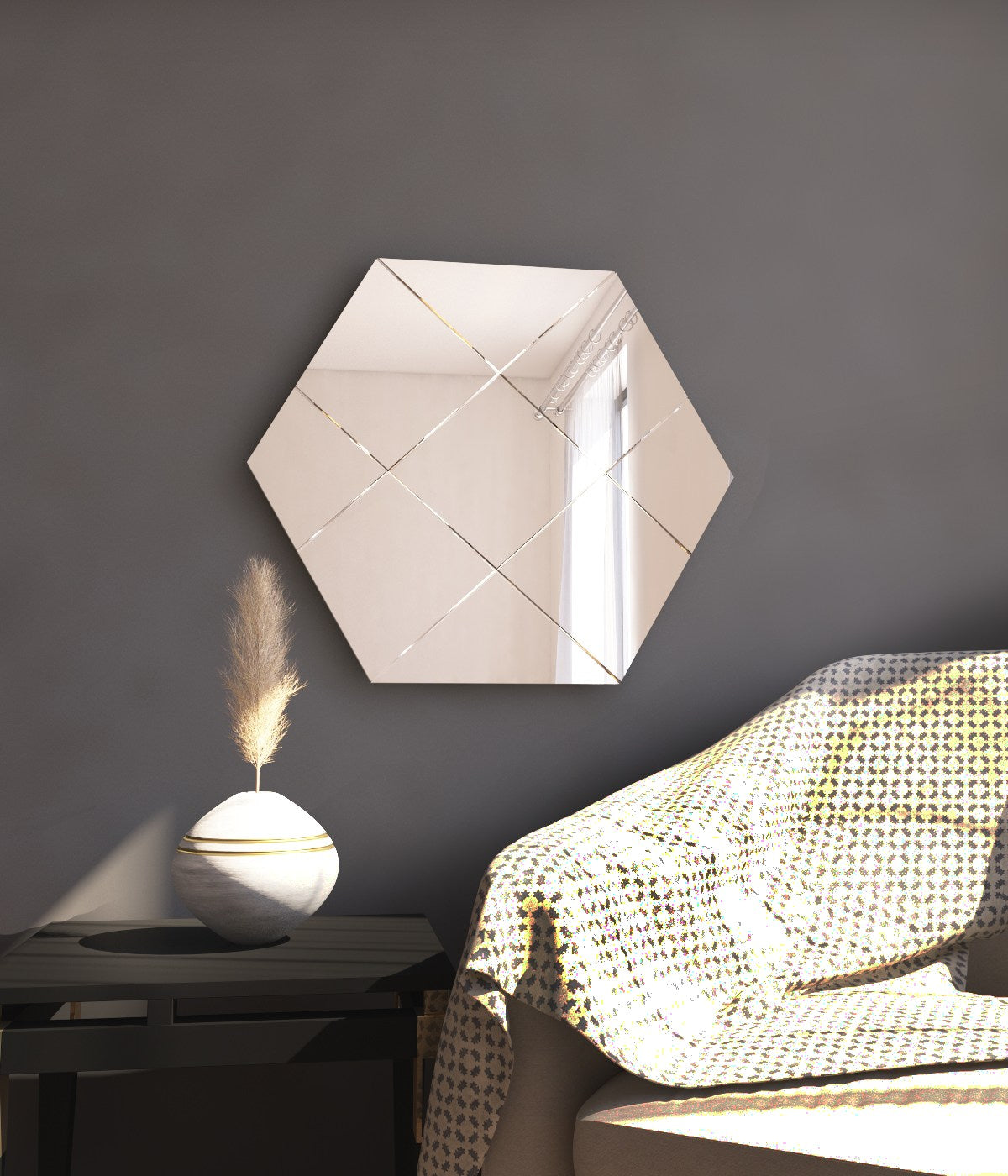 Espelho de Parede Elegante Argyle, 70 x 60 cm, 100% MDF, Design Ecológico Flotal-E, Acabamento Branco | Perfeito para Decoração e Espaços Modernos