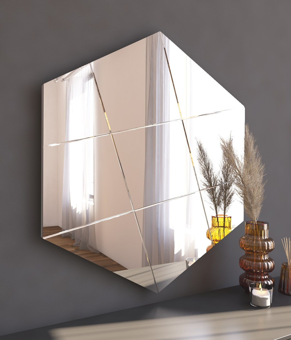 Espelho de Parede Elegante Argyle, 70 x 60 cm, 100% MDF, Design Ecológico Flotal-E, Acabamento Branco | Perfeito para Decoração e Espaços Modernos