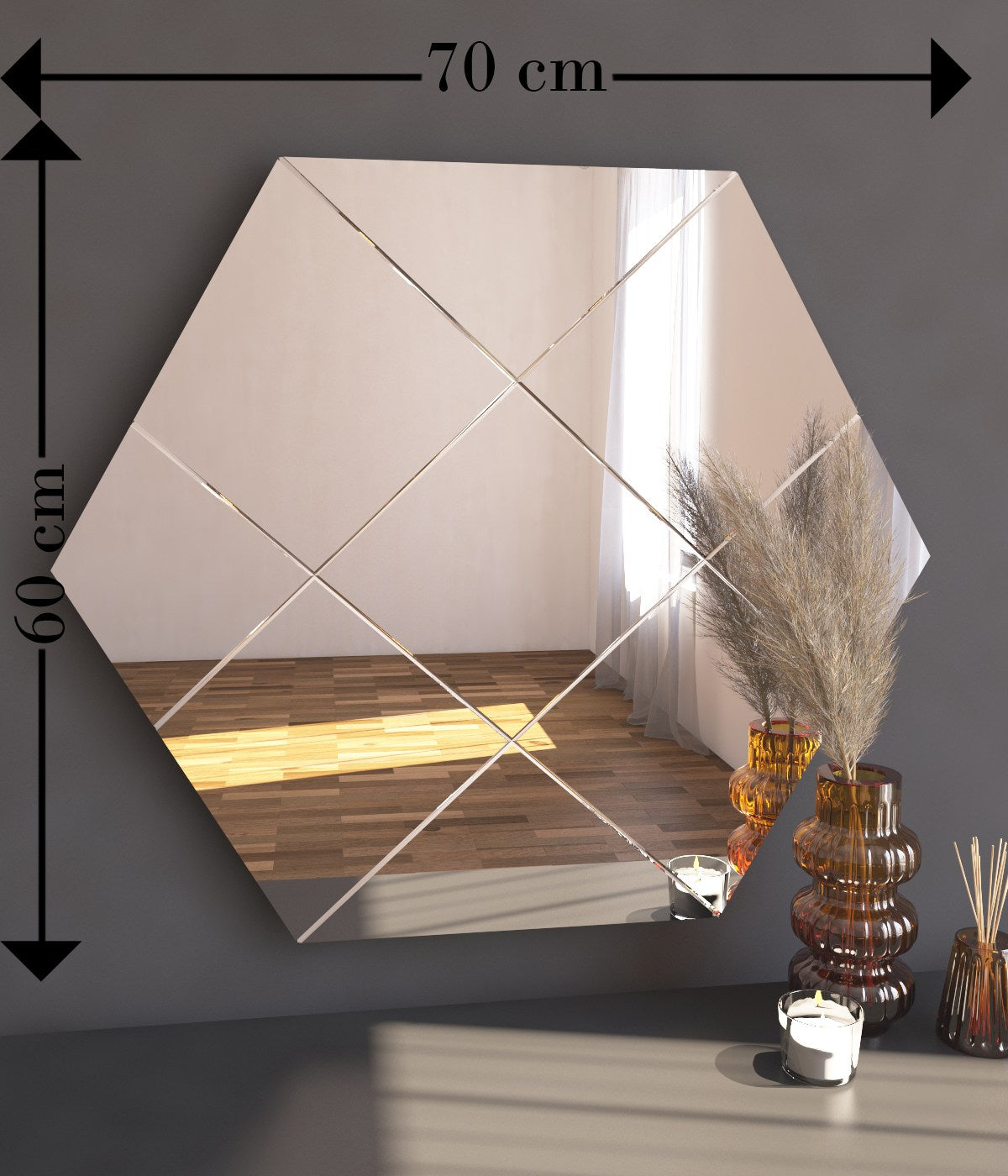 Espelho de Parede Elegante Argyle, 70 x 60 cm, 100% MDF, Design Ecológico Flotal-E, Acabamento Branco | Perfeito para Decoração e Espaços Modernos
