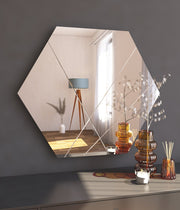 Espelho de Parede Hexagonal Elegante, 70 x 60 cm, 100% MDF, Flotal-E Ecológico, Acabamento Branco | Perfeito para Decoração Moderna e Espaços Elegantes