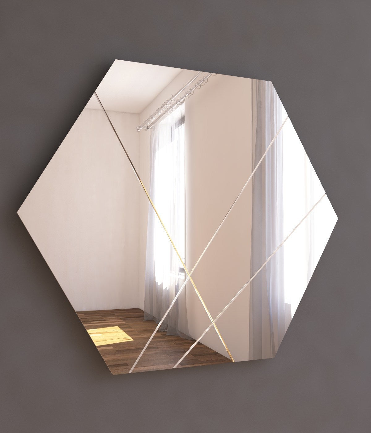 Espelho de Parede Hexagonal Elegante, 70 x 60 cm, 100% MDF, Flotal-E Ecológico, Acabamento Branco | Perfeito para Decoração Moderna e Espaços Elegantes