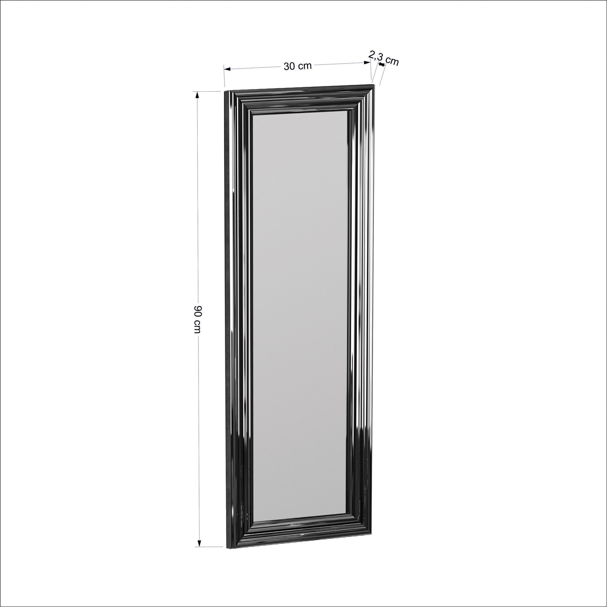 Espelho de cômoda elegante com moldura prateada, 30 x 90 cm | 100% MDF, Flotal-E ecológico | Montável na parede, um complemento elegante para qualquer quarto ou closet