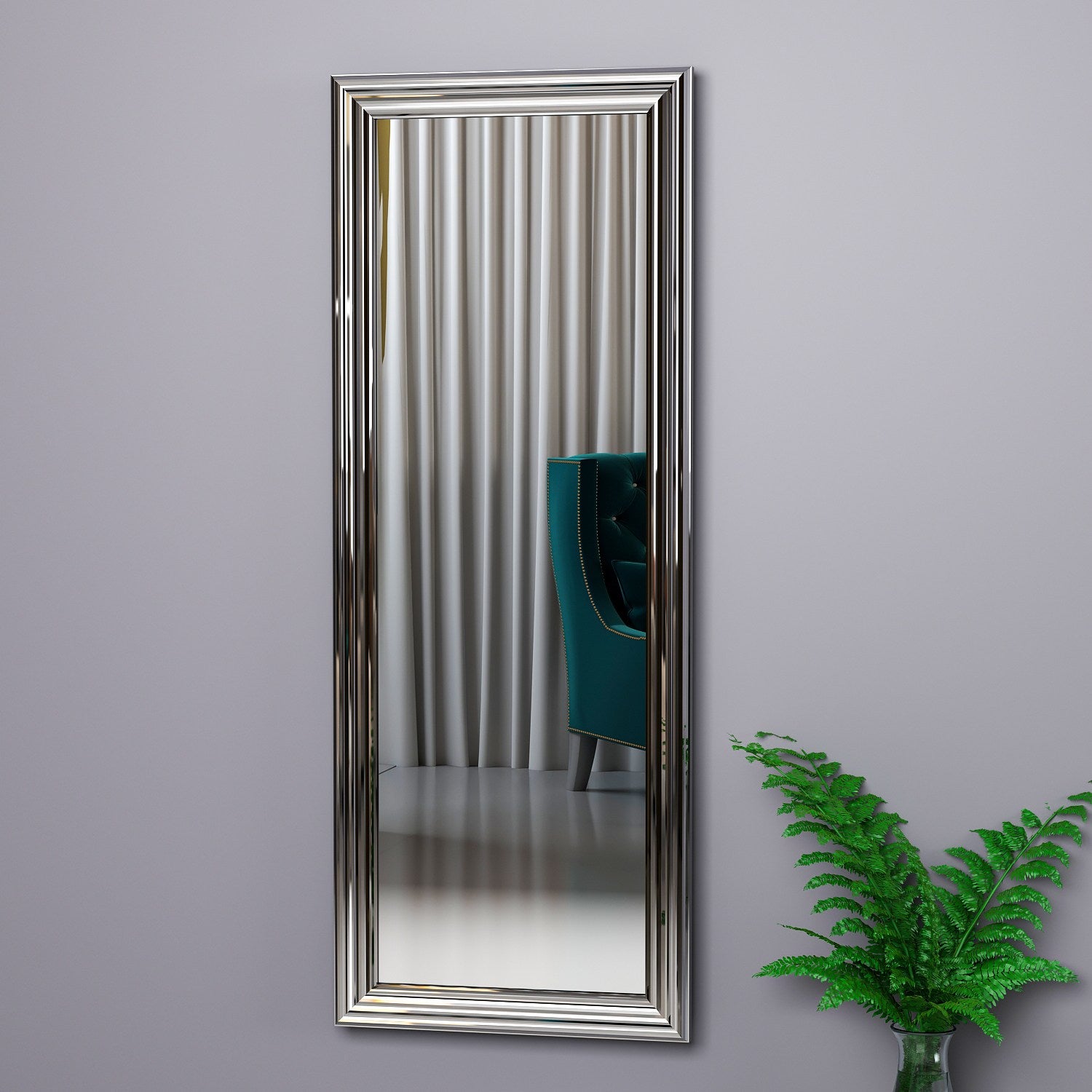 Espelho elegante com moldura prateada, 40 x 105 x 3 cm | 100% MDF, Flotal-E ecológico | Montável na parede, perfeito para decoração moderna e entradas