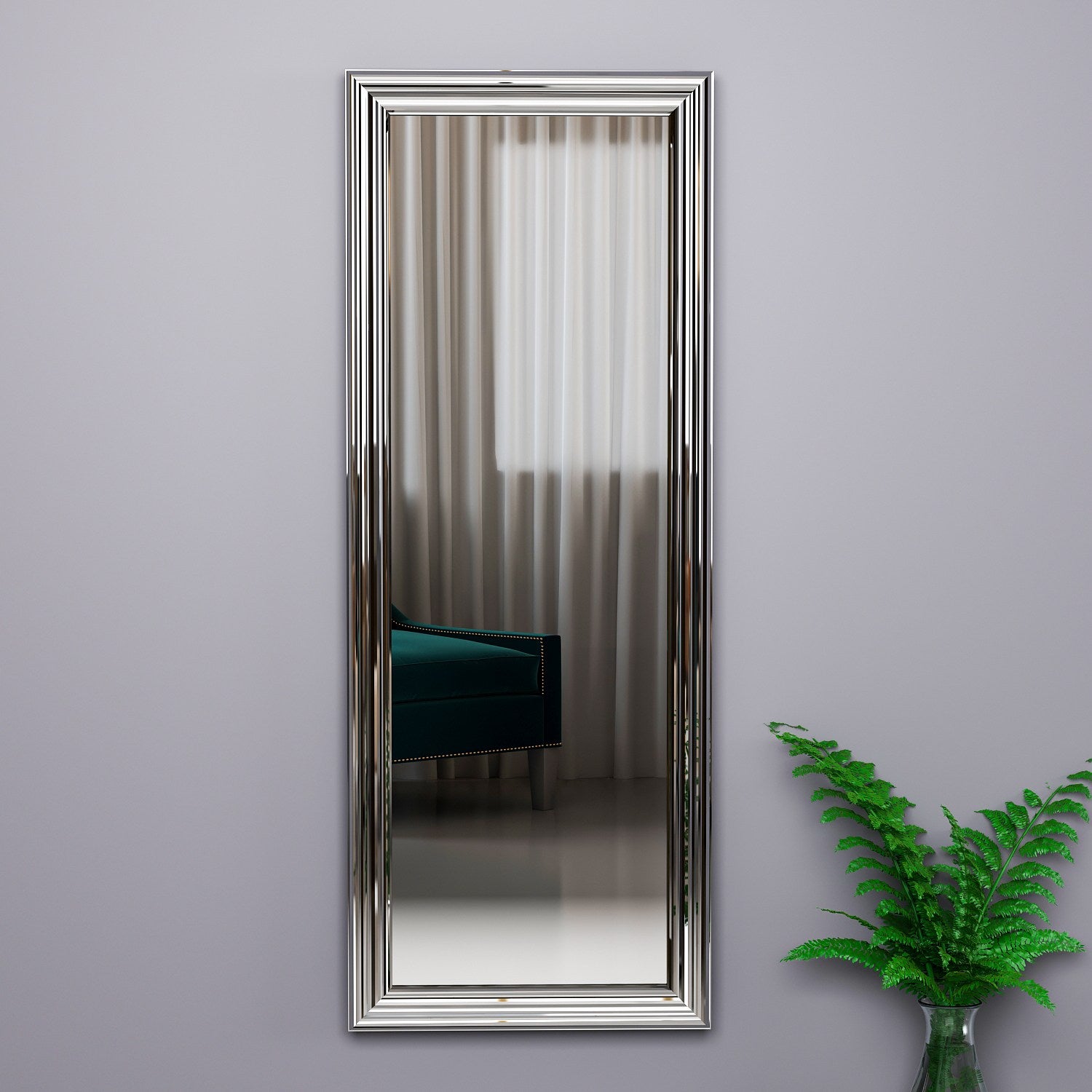 Espelho elegante com moldura prateada, 40 x 105 x 3 cm | 100% MDF, Flotal-E ecológico | Montável na parede, perfeito para decoração moderna e entradas