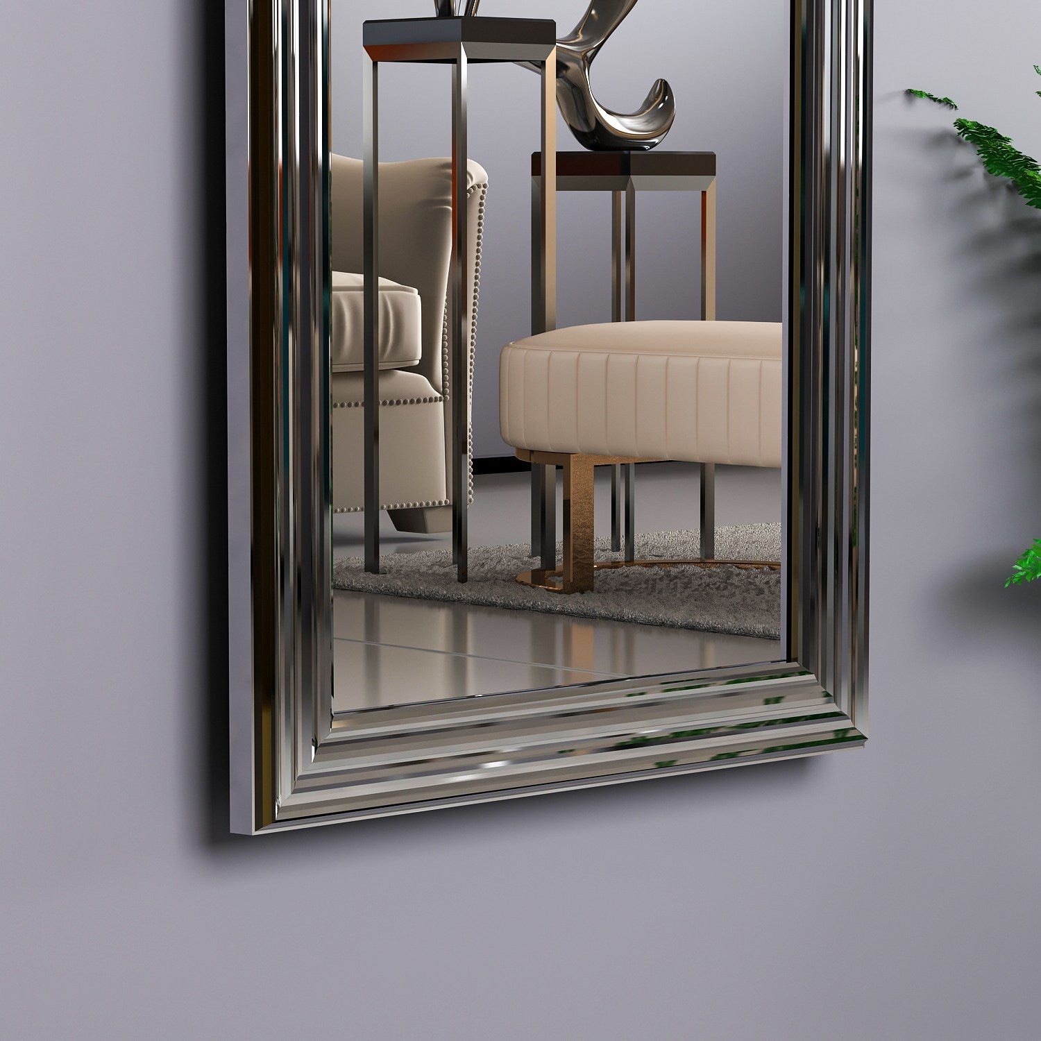 Espelho elegante com moldura prateada, 40 x 105 x 3 cm | 100% MDF, Flotal-E ecológico | Montável na parede, perfeito para decoração moderna e entradas