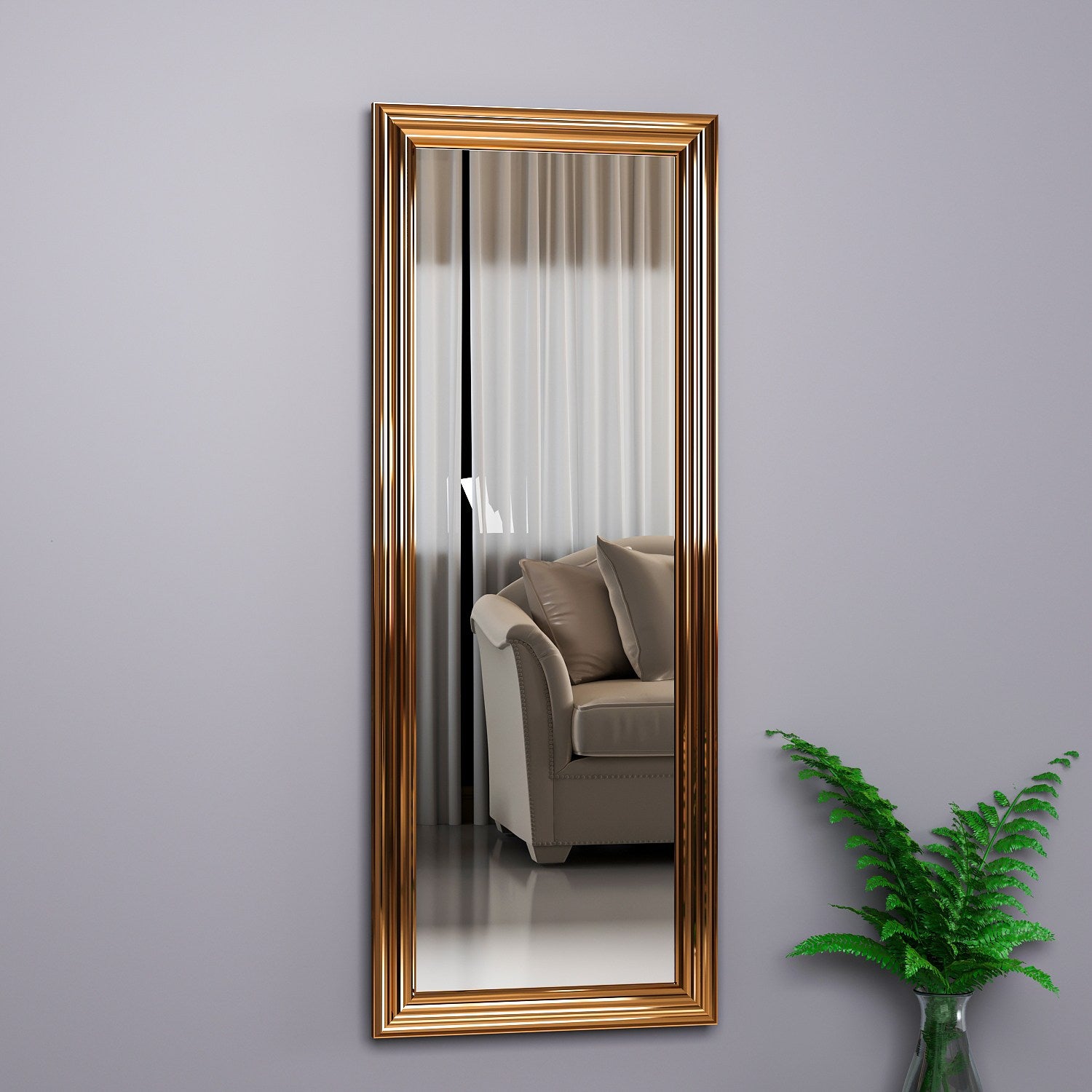 Espelho elegante com moldura de bronze, 40 x 105 x 3 cm | 100% MDF, espelho ecológico Flotal-E | Montável na parede, perfeito para decoração moderna