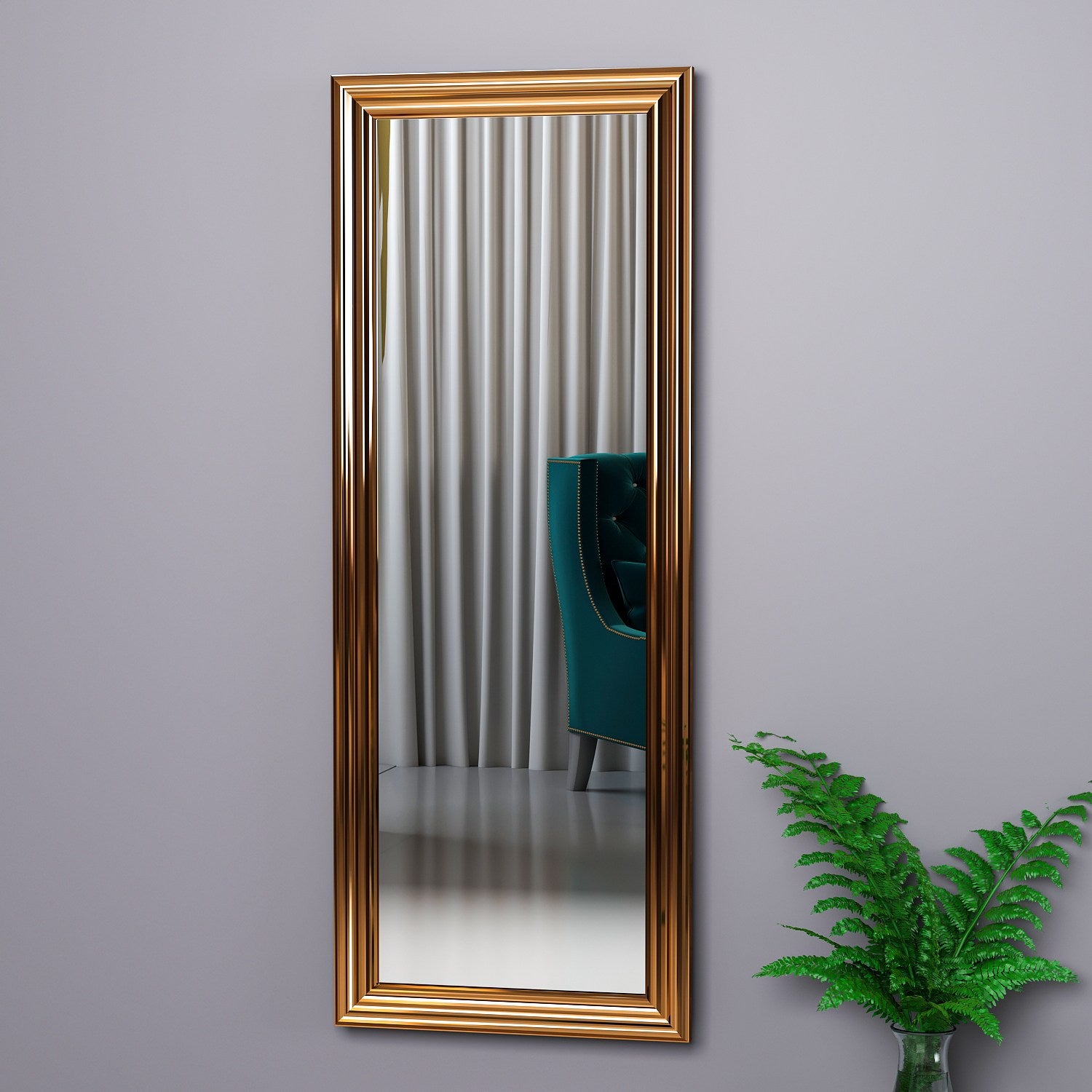 Espelho elegante com moldura de bronze, 40 x 105 x 3 cm | 100% MDF, espelho ecológico Flotal-E | Montável na parede, perfeito para decoração moderna