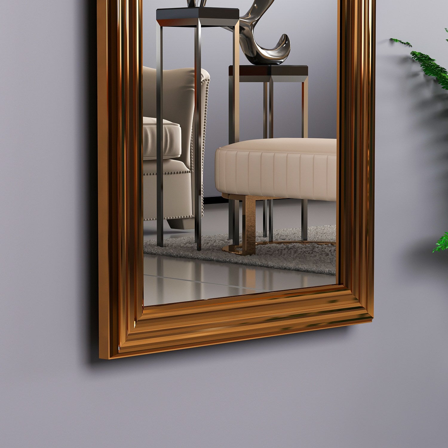 Espelho elegante com moldura de bronze, 40 x 105 x 3 cm | 100% MDF, espelho ecológico Flotal-E | Montável na parede, perfeito para decoração moderna