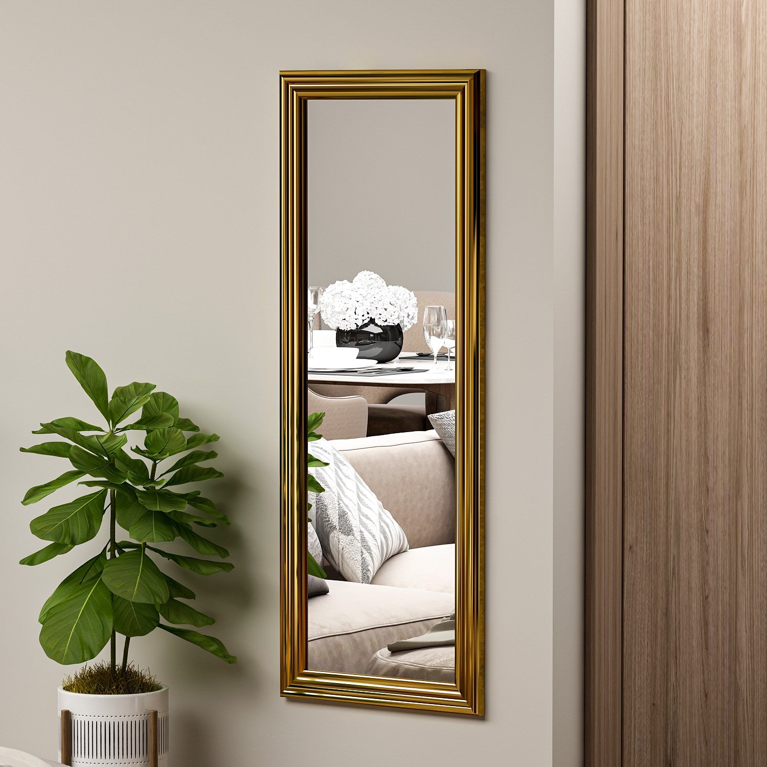 Espelho elegante com moldura dourada, 40 x 105 x 3 cm | 100% MDF e Flotal-E ecológico | Montável na parede, perfeito para decoração elegante