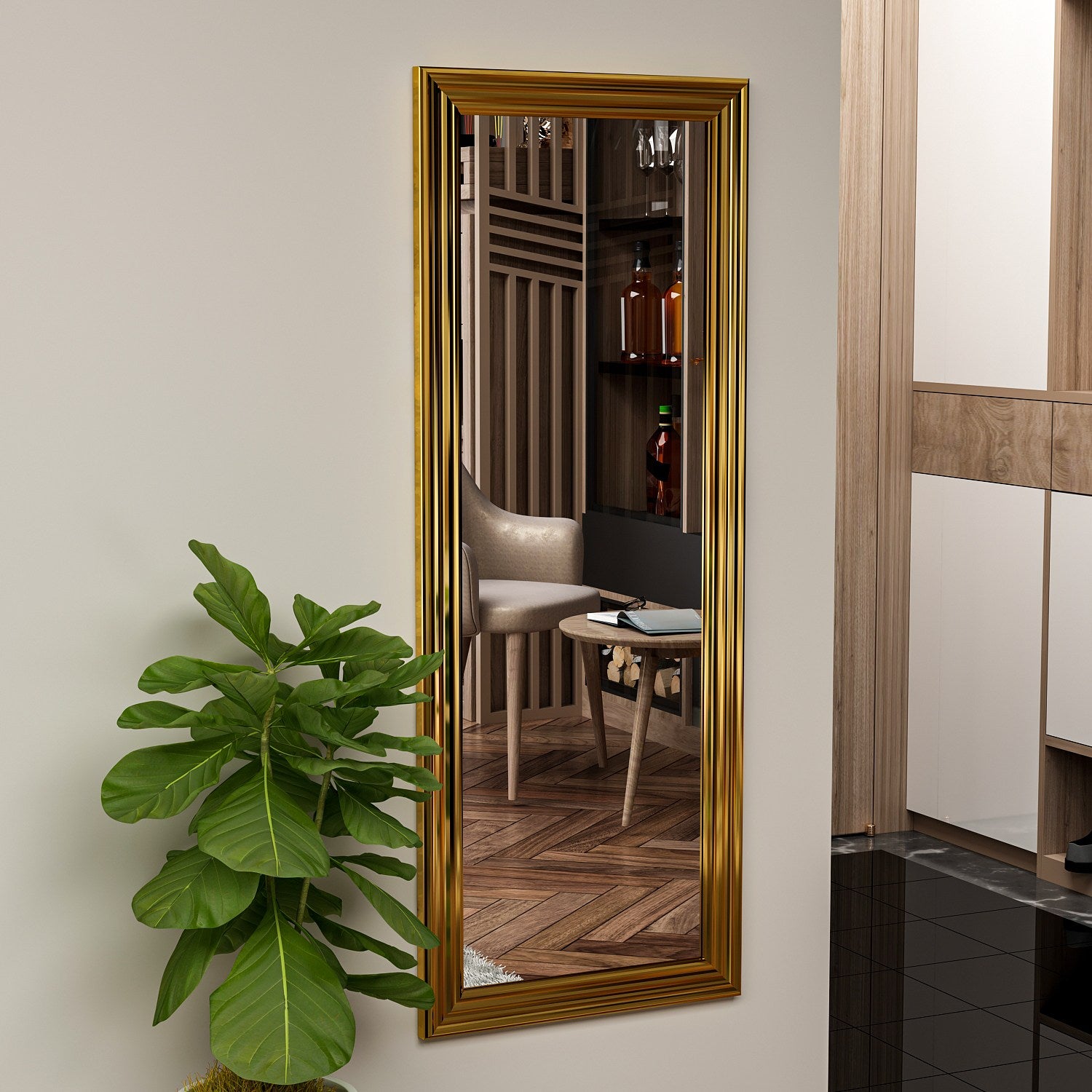 Espelho elegante com moldura dourada, 40 x 105 x 3 cm | 100% MDF e Flotal-E ecológico | Montável na parede, perfeito para decoração elegante