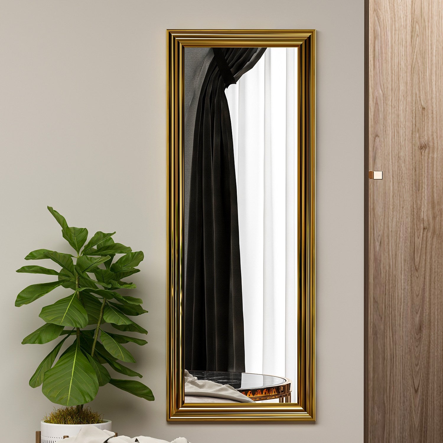 Espelho elegante com moldura dourada, 40 x 105 x 3 cm | 100% MDF e Flotal-E ecológico | Montável na parede, perfeito para decoração elegante