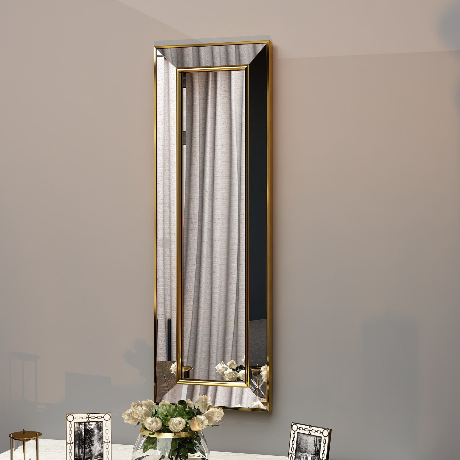 Espelho elegante com moldura dourada, 30 x 90 cm | 100% MDF, Flotal-E ecológico | Montável na parede, um complemento elegante para qualquer decoração de casa