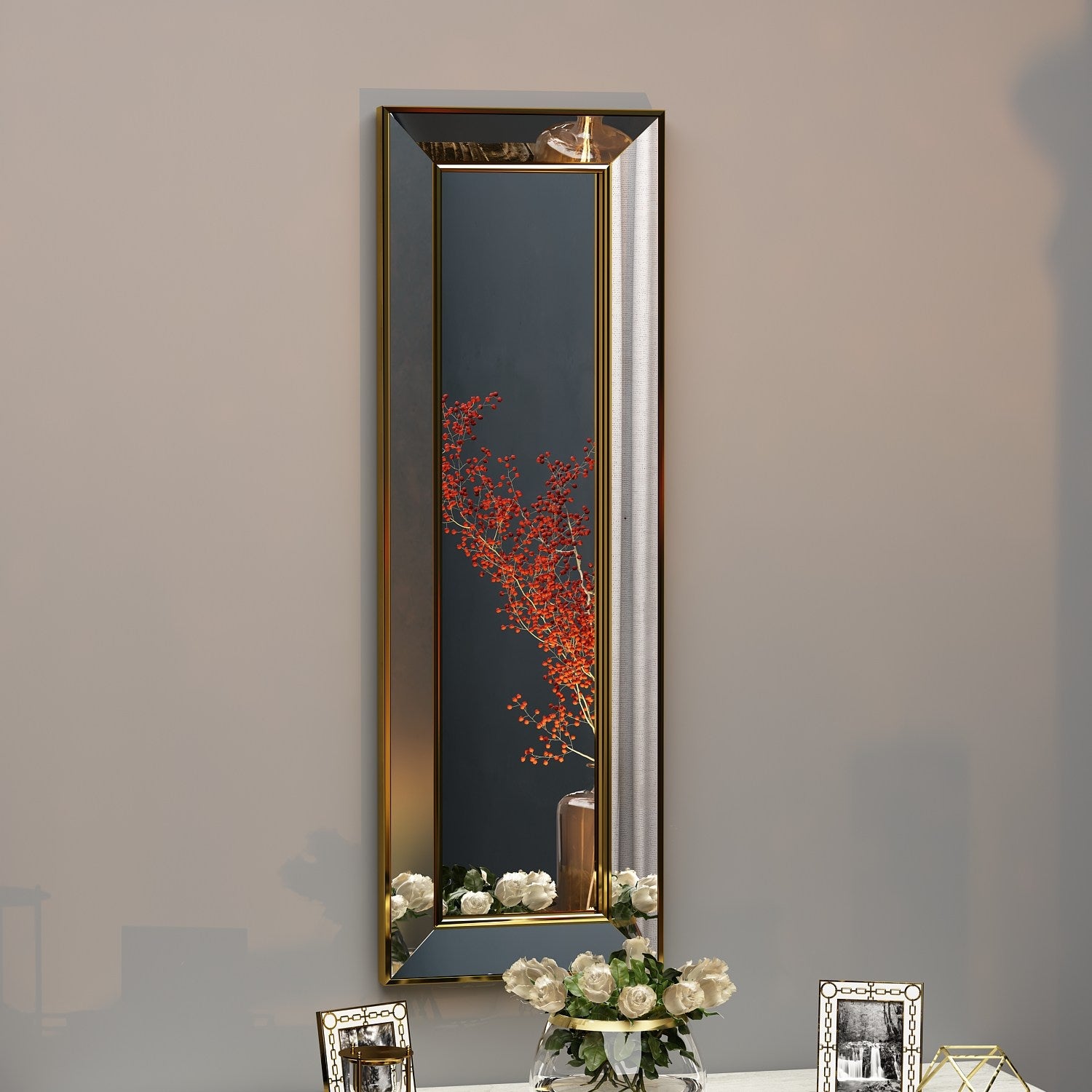 Espelho elegante com moldura dourada, 30 x 90 cm | 100% MDF, Flotal-E ecológico | Montável na parede, um complemento elegante para qualquer decoração de casa