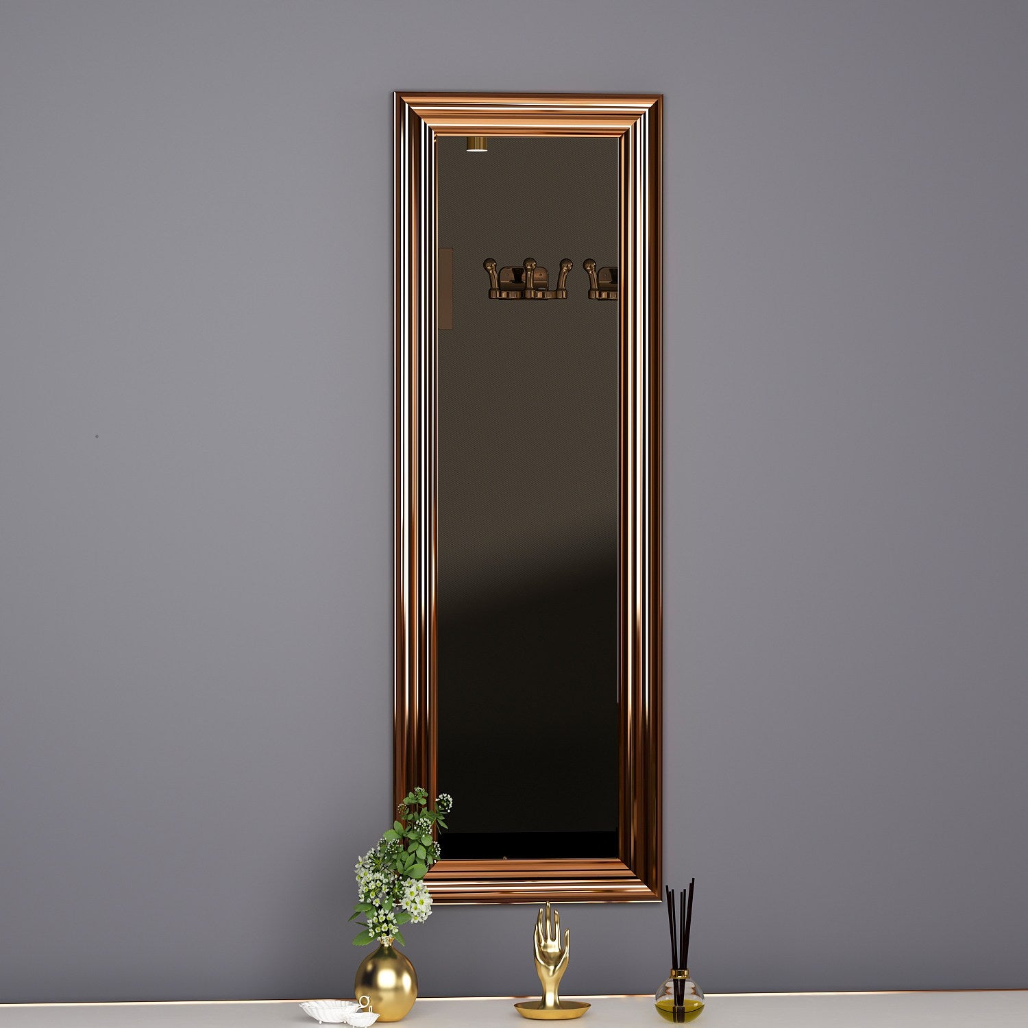 Espelho de cômoda elegante com moldura de bronze, 30 x 90 cm | 100% MDF, espelho ecológico Flotal-E | Montável na parede, um complemento elegante para qualquer ambiente