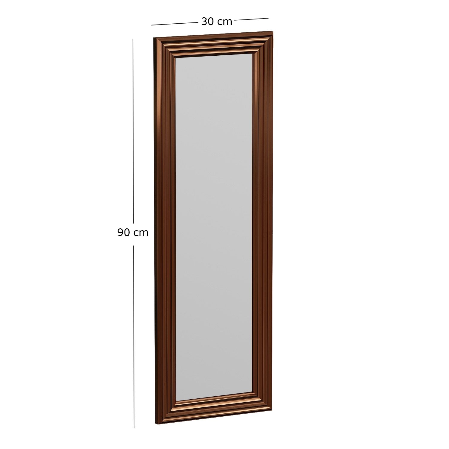 Espelho de cômoda elegante com moldura de bronze, 30 x 90 cm | 100% MDF, espelho ecológico Flotal-E | Montável na parede, um complemento elegante para qualquer ambiente
