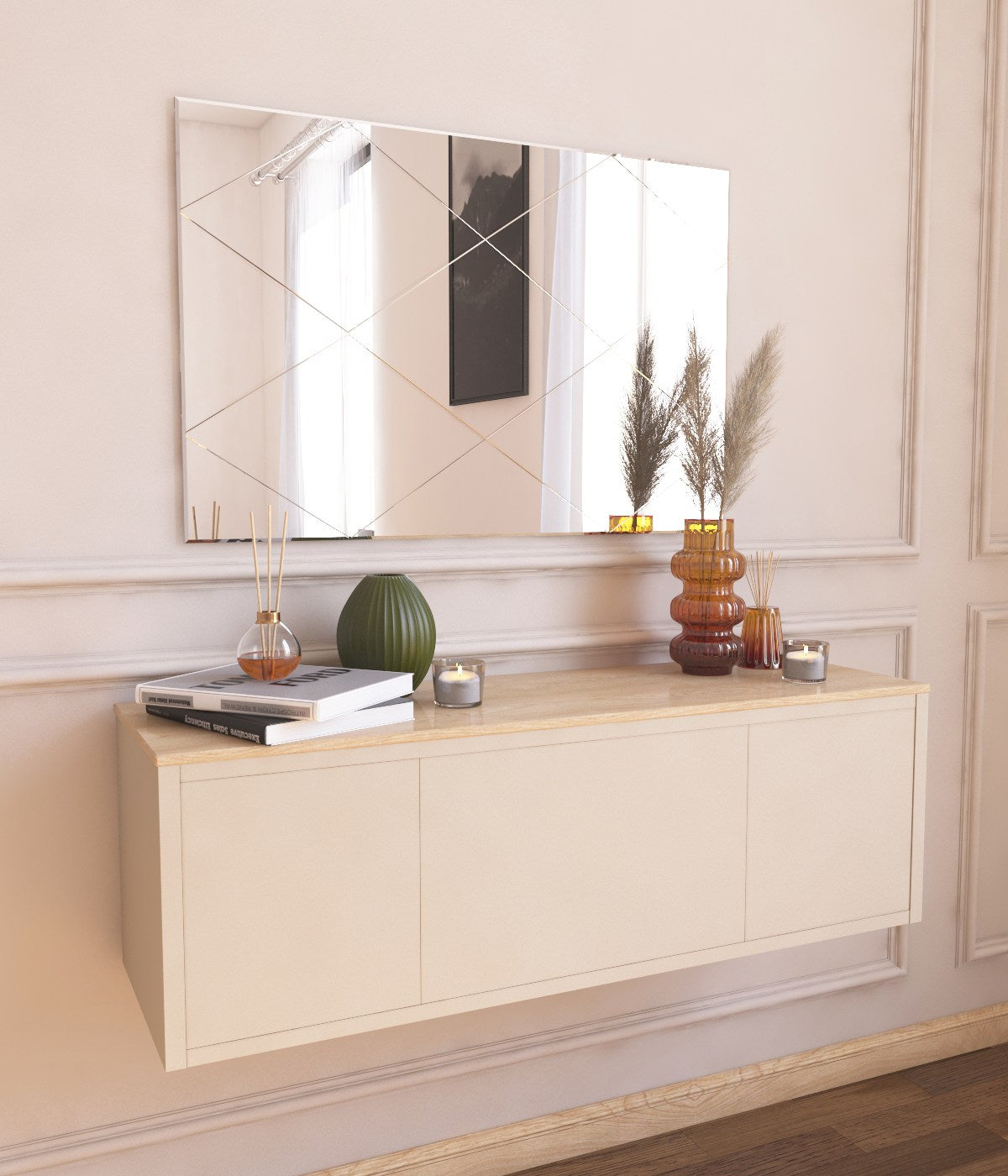 Espelho Argyle Elegante, 50 x 75 cm, 100% MDF, Flotal-E Ecológico, Montável na Parede, Design Branco Elegante | Perfeito para Decoração Moderna