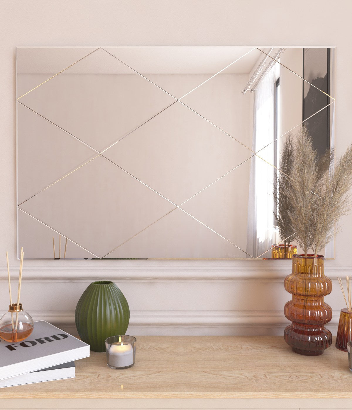 Espelho Argyle Elegante, 50 x 75 cm, 100% MDF, Flotal-E Ecológico, Montável na Parede, Design Branco Elegante | Perfeito para Decoração Moderna