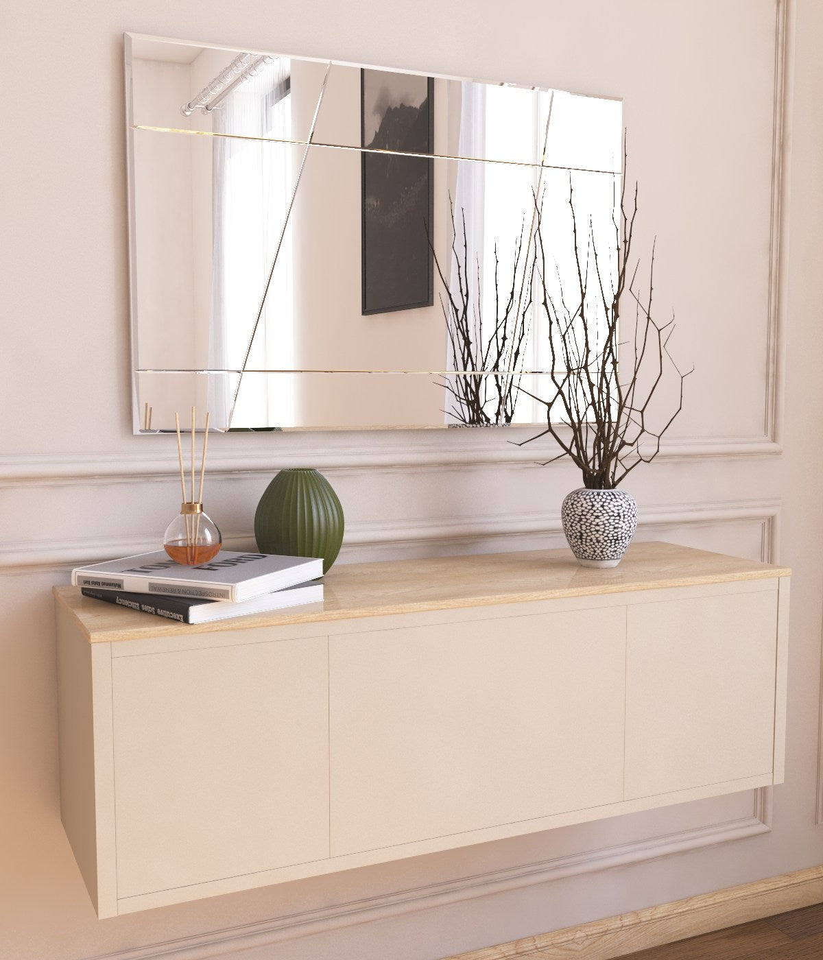 Espelho de cômoda elegante, 50 x 75 cm, branco | 100% MDF, Flotal-E ecológico | Design de parede, perfeito para quartos e closets modernos