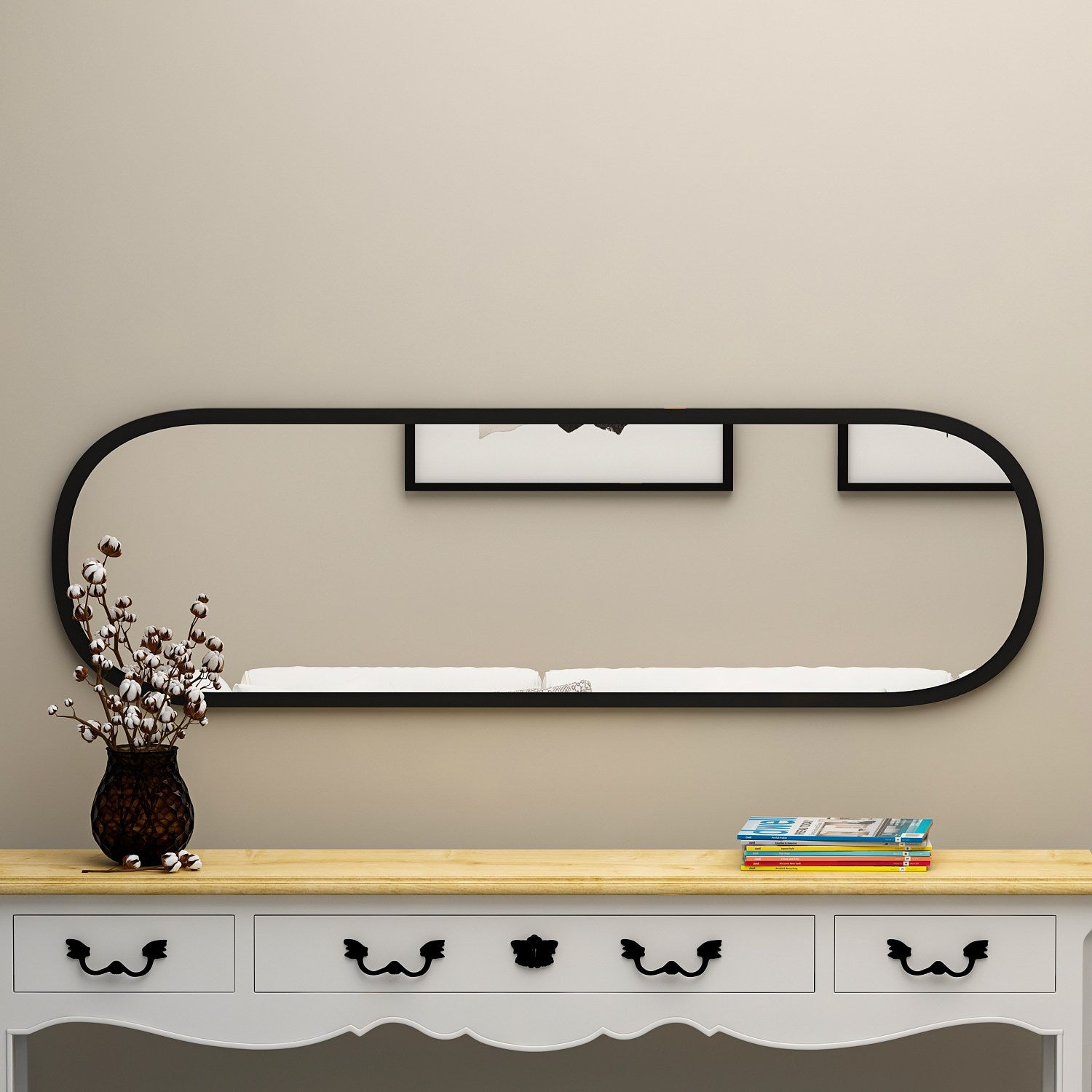 Espelho de parede elegante preto, 40 x 120 x 2,2 cm | 100% MDF, design ecológico Flotal-E | Perfeito para decoração e espaços modernos