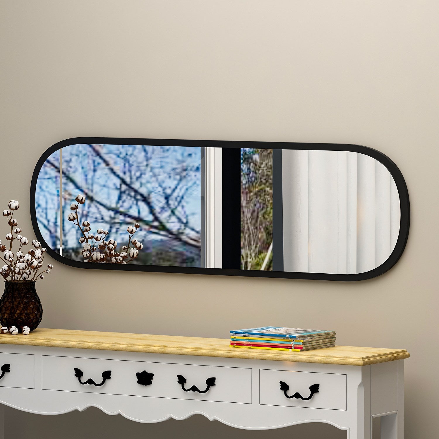 Espelho de parede elegante preto, 40 x 120 x 2,2 cm | 100% MDF, design ecológico Flotal-E | Perfeito para decoração e espaços modernos