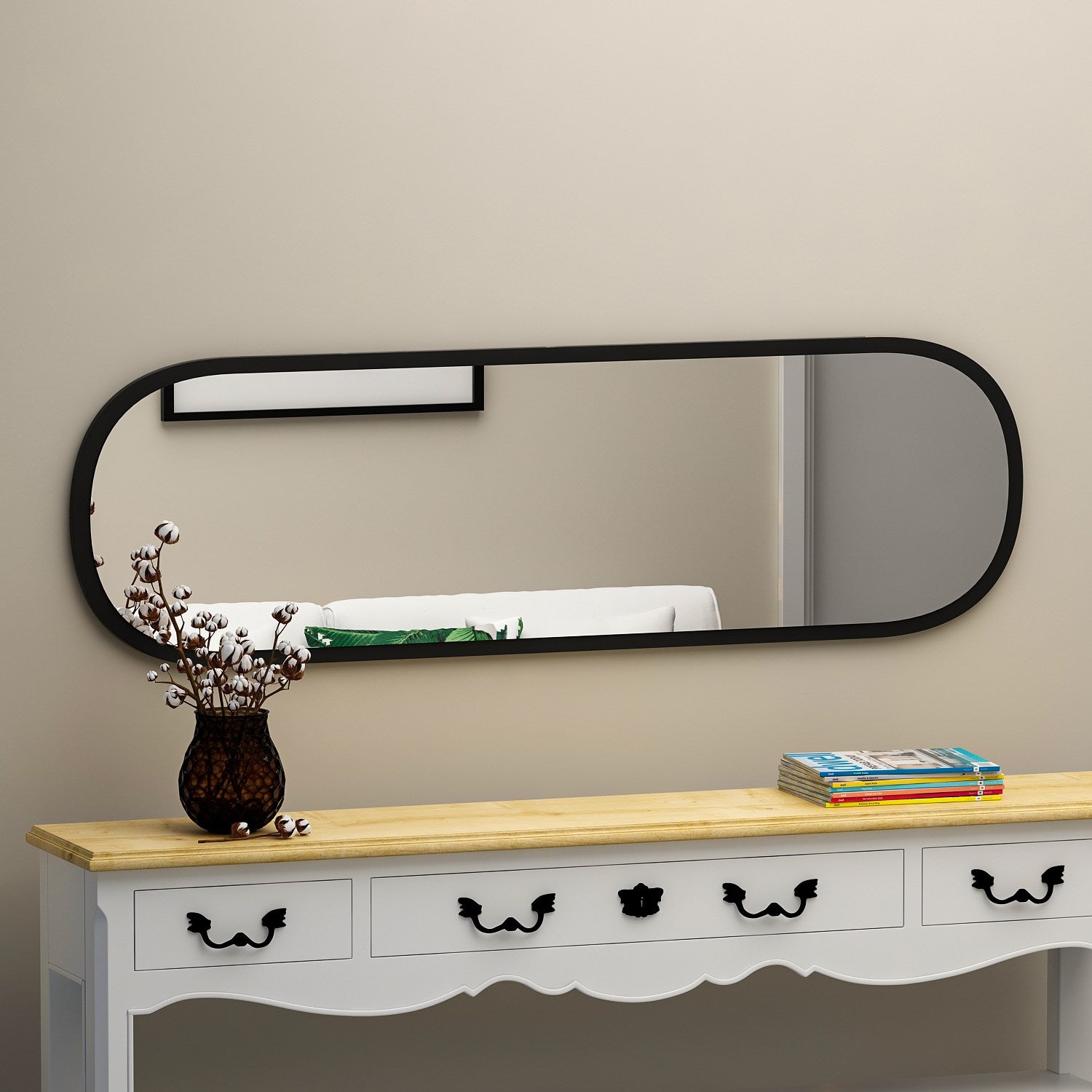 Espelho de parede elegante preto, 40 x 120 x 2,2 cm | 100% MDF, design ecológico Flotal-E | Perfeito para decoração e espaços modernos