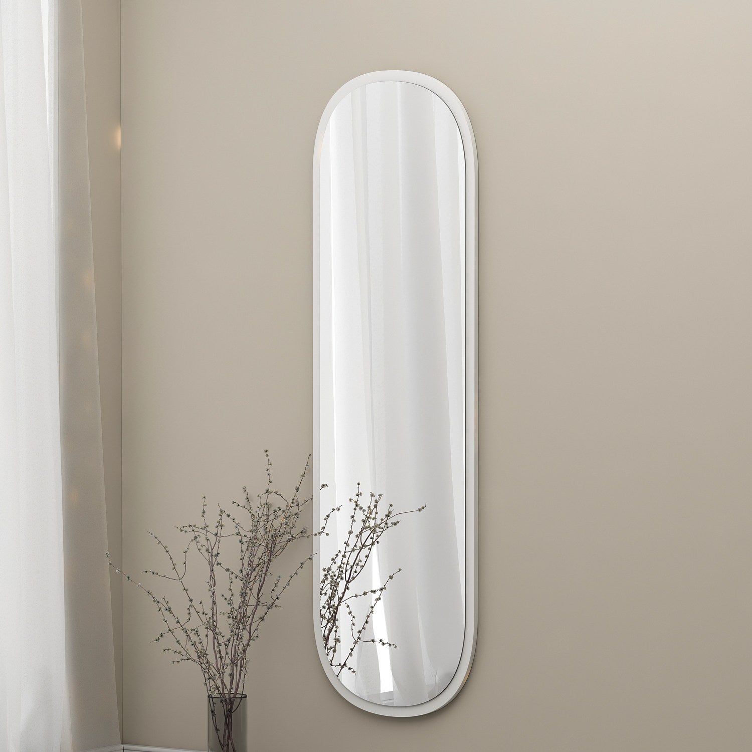 Espelho de Parede Elegante, 40 x 120 cm, 100% MDF, Design Ecológico Flotal-E, Acabamento Branco Elegante | Perfeito para Decoração e Espaços Modernos