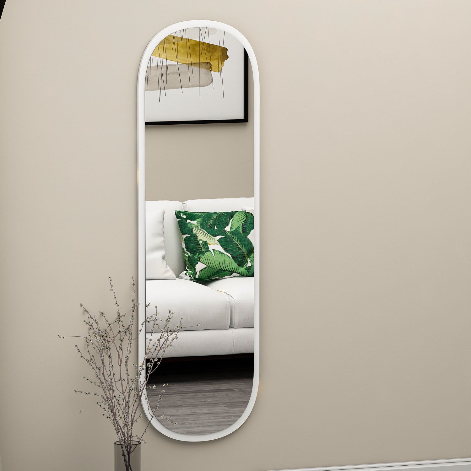 Espelho de Parede Elegante, 40 x 120 cm, 100% MDF, Design Ecológico Flotal-E, Acabamento Branco Elegante | Perfeito para Decoração e Espaços Modernos