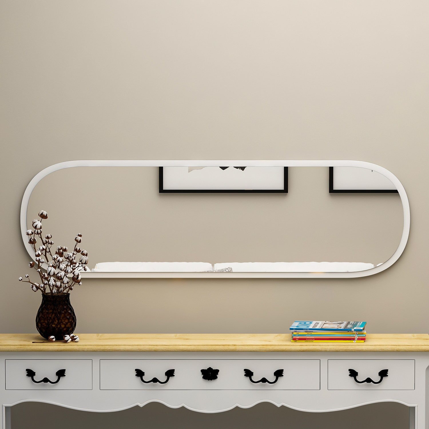 Espelho de Parede Elegante, 40 x 120 cm, 100% MDF, Design Ecológico Flotal-E, Acabamento Branco Elegante | Perfeito para Decoração e Espaços Modernos