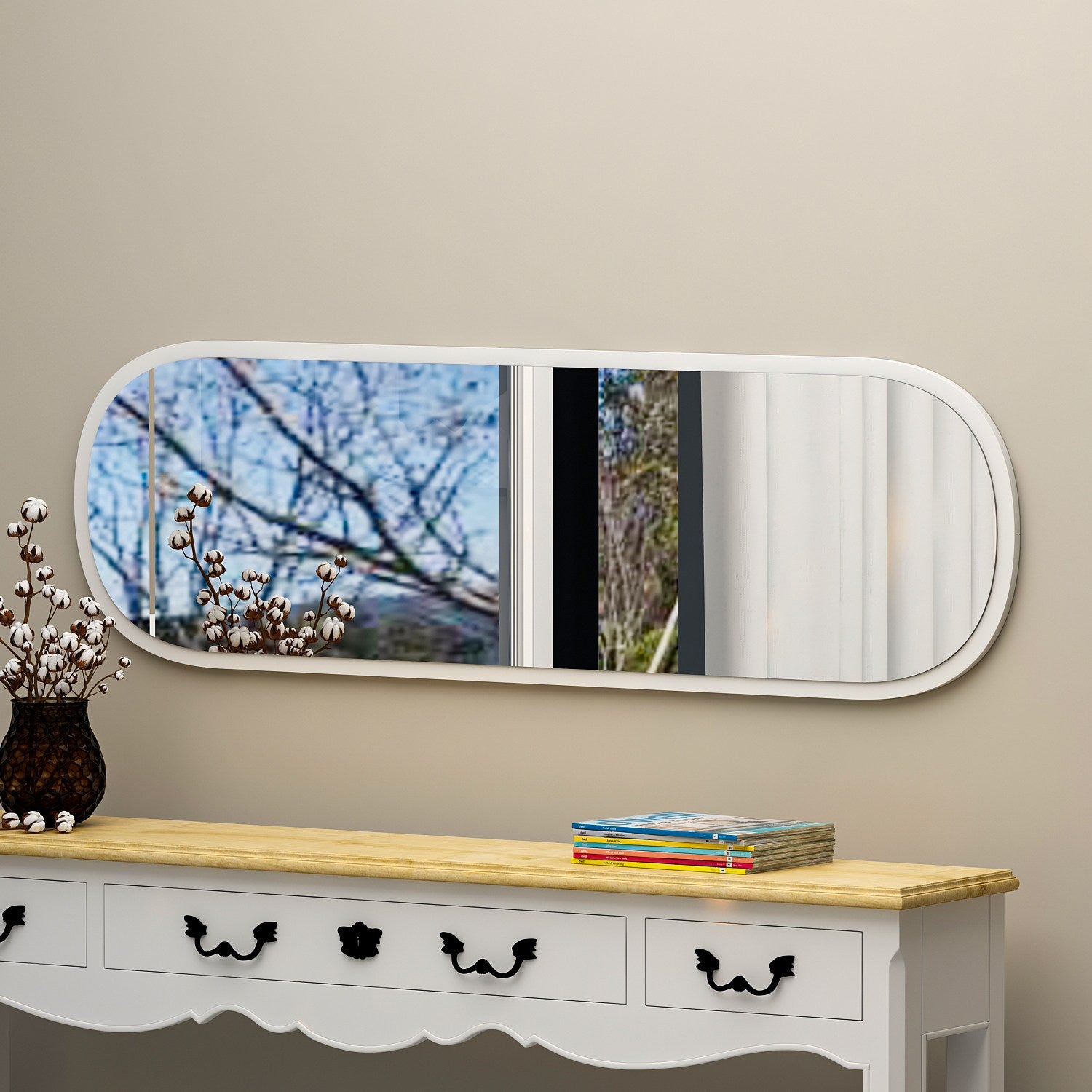 Espelho de Parede Elegante, 40 x 120 cm, 100% MDF, Design Ecológico Flotal-E, Acabamento Branco Elegante | Perfeito para Decoração e Espaços Modernos