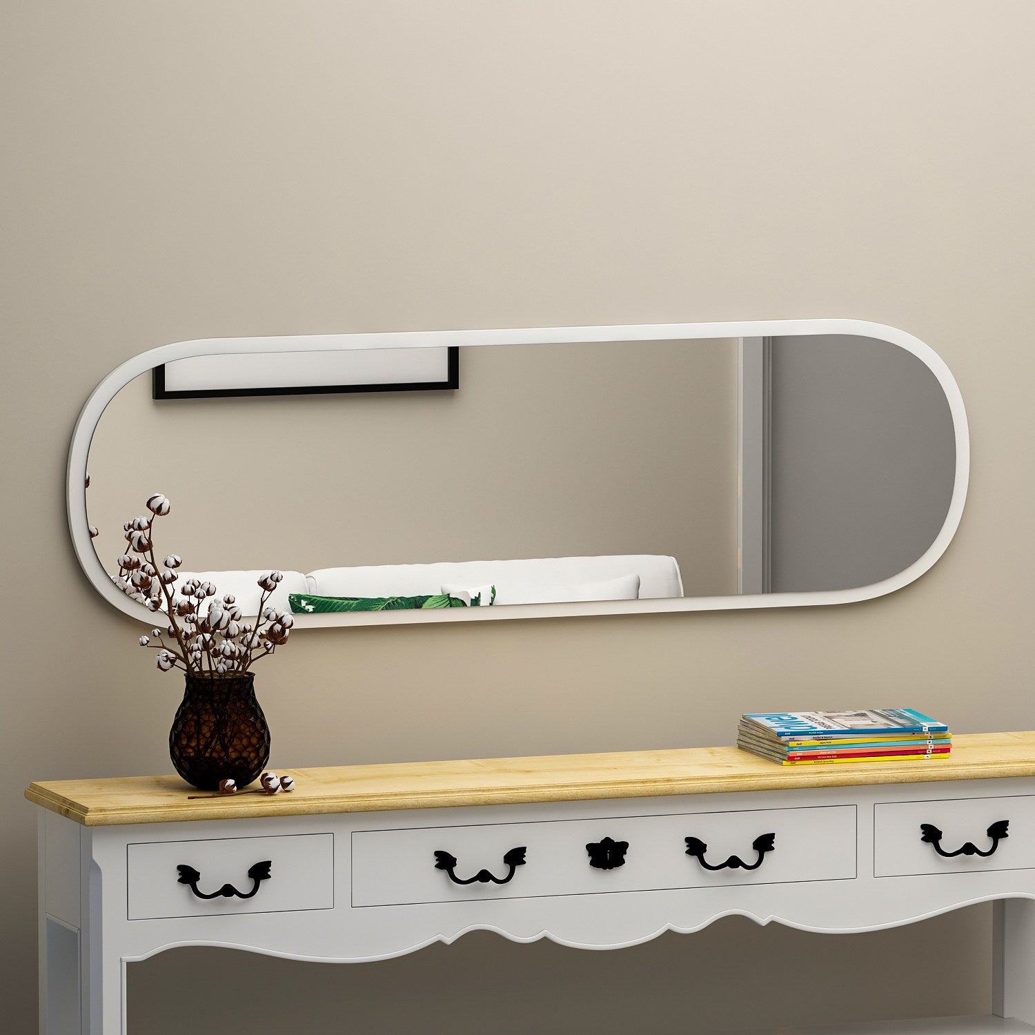 Espelho de Parede Elegante, 40 x 120 cm, 100% MDF, Design Ecológico Flotal-E, Acabamento Branco Elegante | Perfeito para Decoração e Espaços Modernos