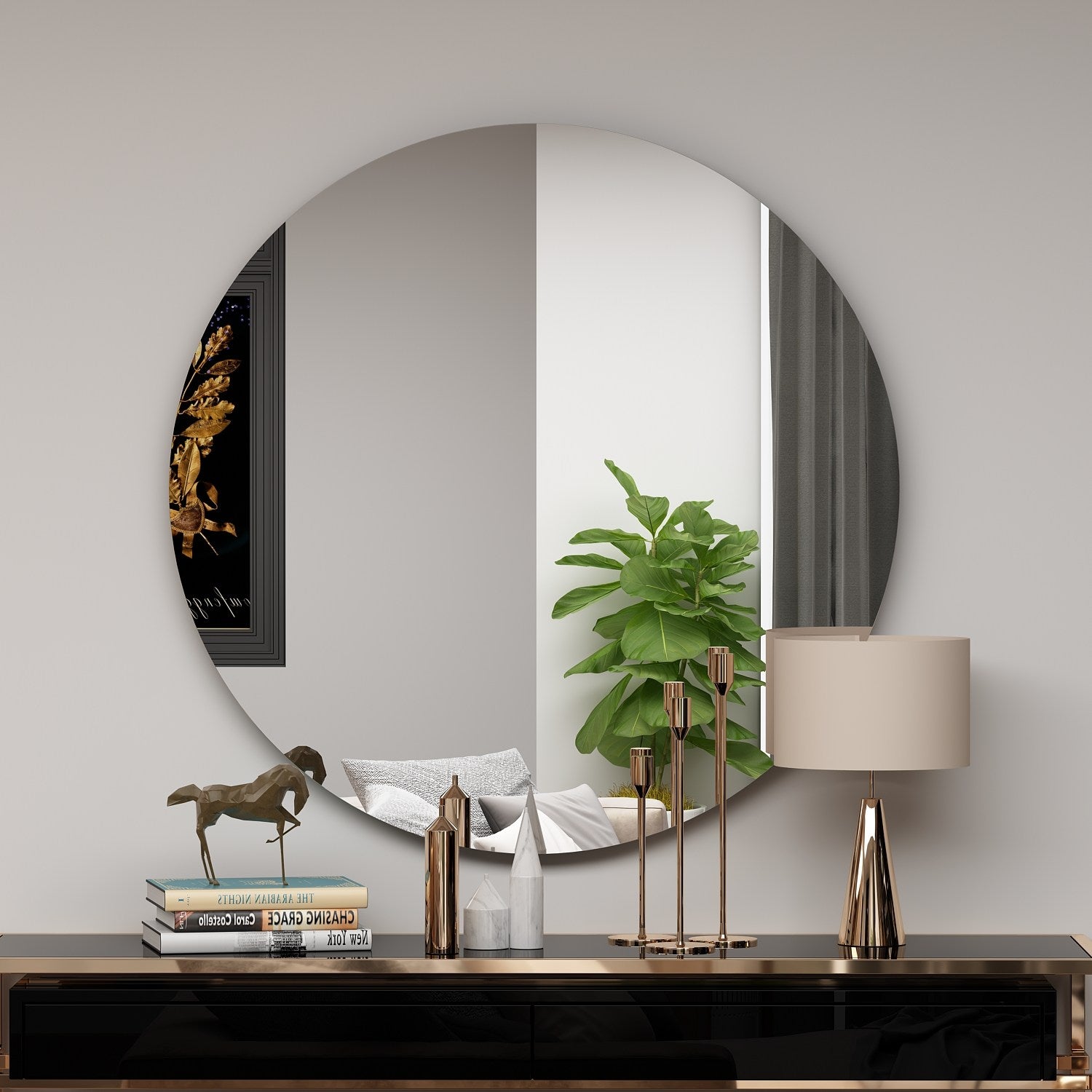 Espelho de parede redondo elegante, 70 cm, preto, 100% MDF, 2,2 cm de profundidade | Design ecológico Flotal-E | Perfeito para decoração e espaços modernos