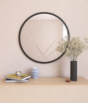 Espelho de parede redondo elegante, 60 cm, preto, 100% MDF, 2,2 cm de profundidade | Design ecológico Flotal-E | Perfeito para decoração e espaços modernos