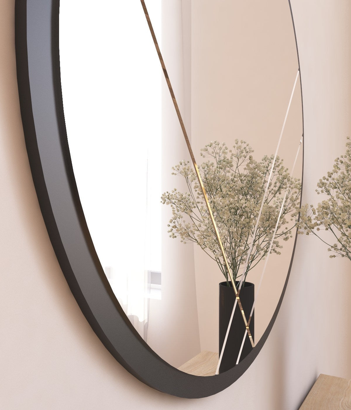 Espelho de parede redondo elegante, 60 cm, preto, 100% MDF, 2,2 cm de profundidade | Design ecológico Flotal-E | Perfeito para decoração e espaços modernos