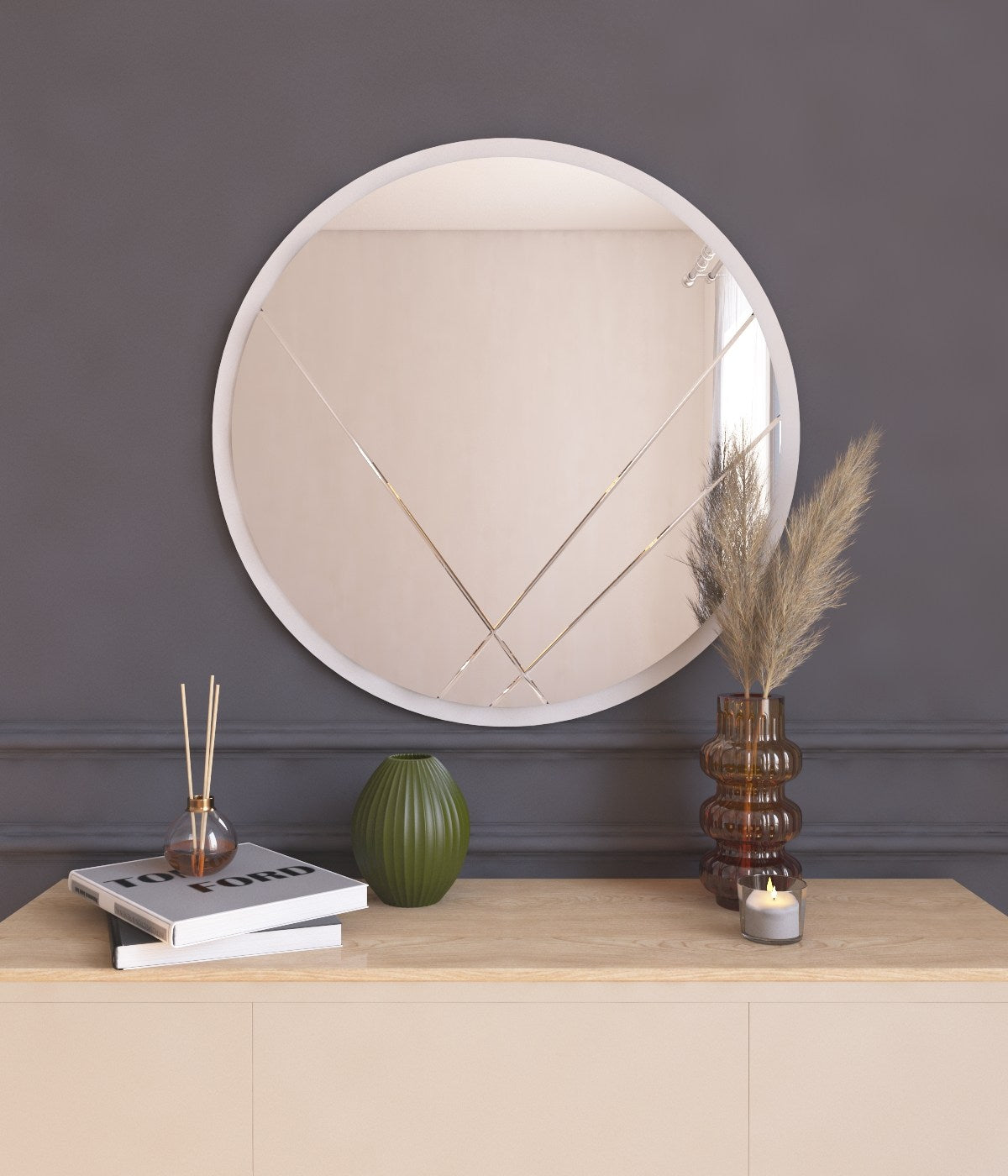 Espelho de parede redondo elegante, 60 cm, branco | 100% MDF, 2,2 cm de profundidade | Design ecológico Flotal-E | Perfeito para decoração e espaços modernos
