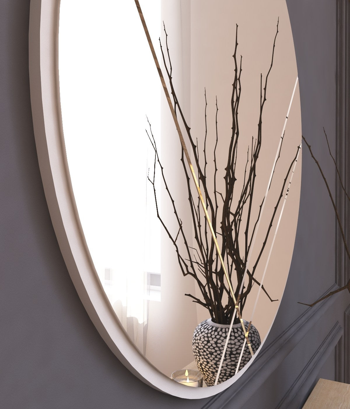 Espelho de parede redondo elegante, 60 cm, branco | 100% MDF, 2,2 cm de profundidade | Design ecológico Flotal-E | Perfeito para decoração e espaços modernos
