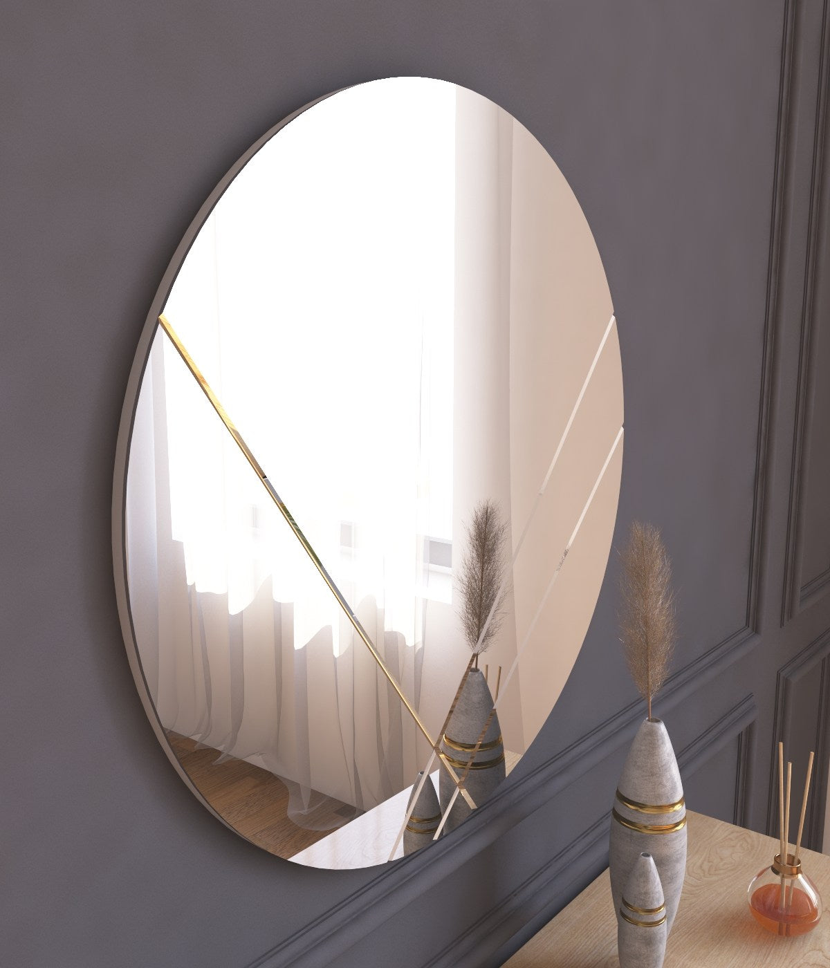 Espelho de parede redondo elegante, 60 cm, branco | 100% MDF, 2,2 cm de profundidade | Design ecológico Flotal-E | Perfeito para decoração e espaços modernos