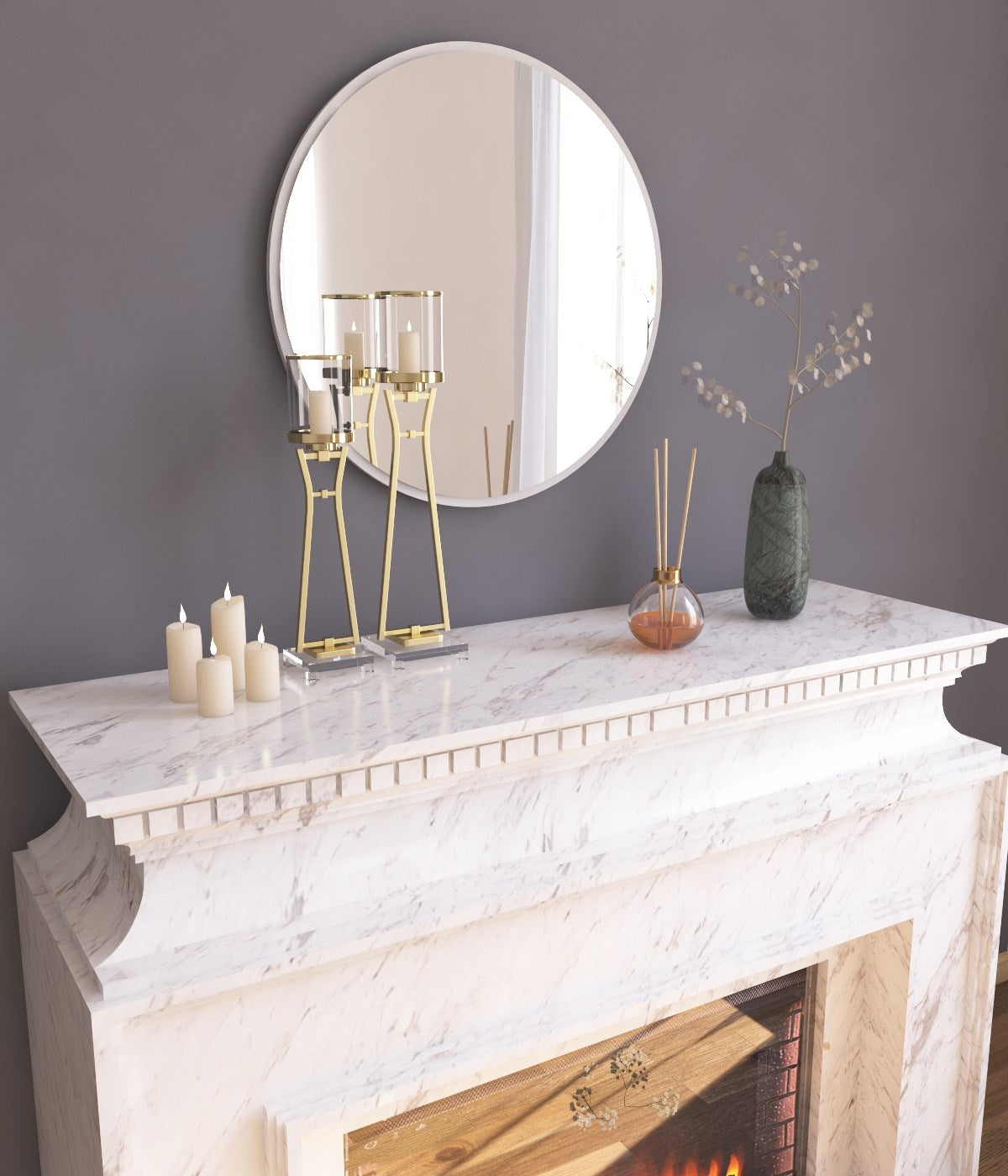 Espelho de parede redondo elegante, 60 cm, branco | 100% MDF, 2,2 cm de profundidade | Design ecológico Flotal-E | Perfeito para decoração e espaços modernos