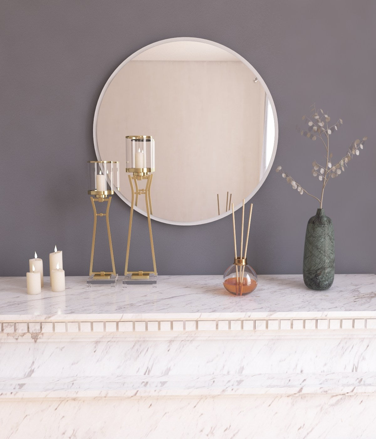 Espelho de parede redondo elegante, 60 cm, branco | 100% MDF, 2,2 cm de profundidade | Design ecológico Flotal-E | Perfeito para decoração e espaços modernos