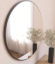 Espelho de parede redondo elegante, 60 cm, preto, 100% MDF, 2,2 cm de profundidade | Design ecológico Flotal-E | Perfeito para decoração e espaços modernos