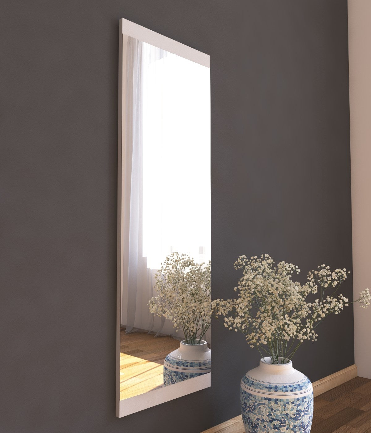 Espelho de Parede Elegante, 40 x 120 cm, 100% MDF, Flotal-E Ecológico, Acabamento Branco | Perfeito para Decoração Moderna e Espaços Funcionais