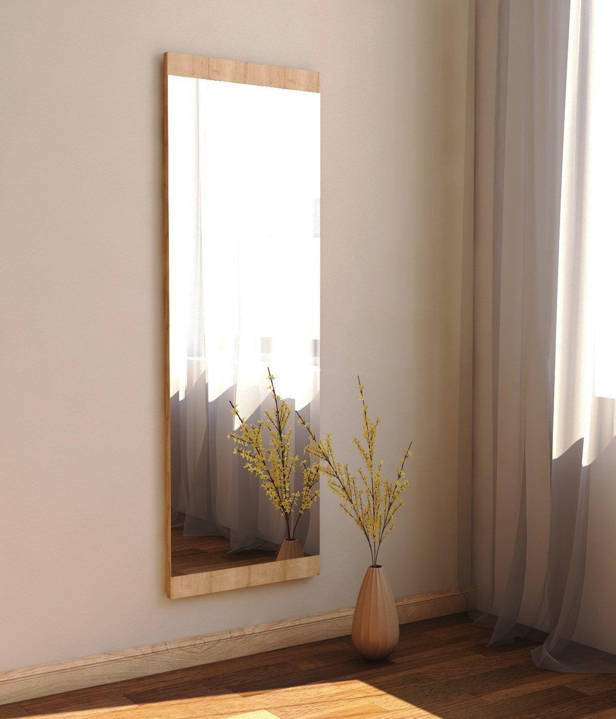 Espelho de Parede Elegante, 40 x 120 cm, 100% MDF, Design Ecológico Flotal-E, Cor Natural | Perfeito para Decoração de Casa e Espaços Modernos