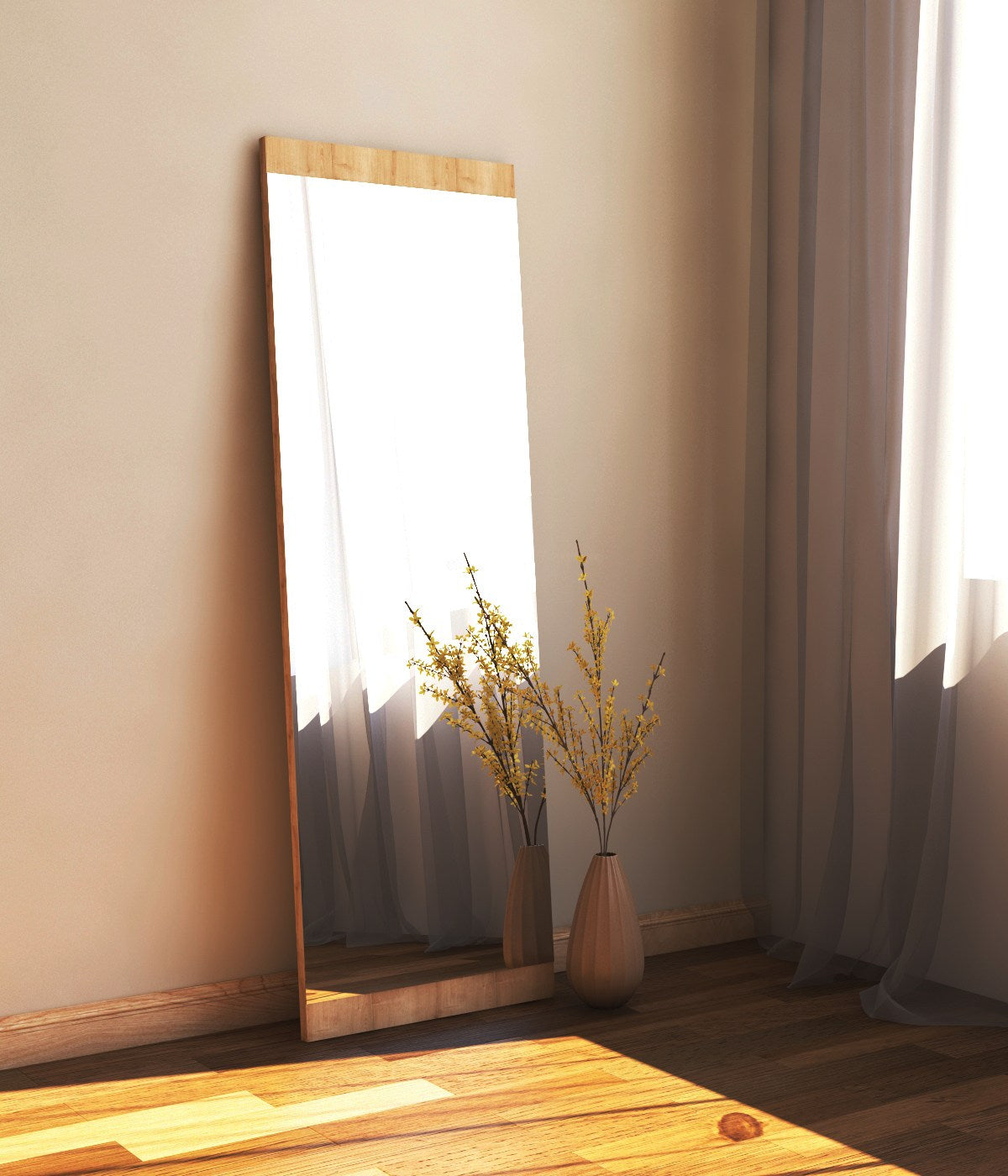 Espelho de Parede Elegante, 40 x 120 cm, 100% MDF, Design Ecológico Flotal-E, Cor Natural | Perfeito para Decoração de Casa e Espaços Modernos
