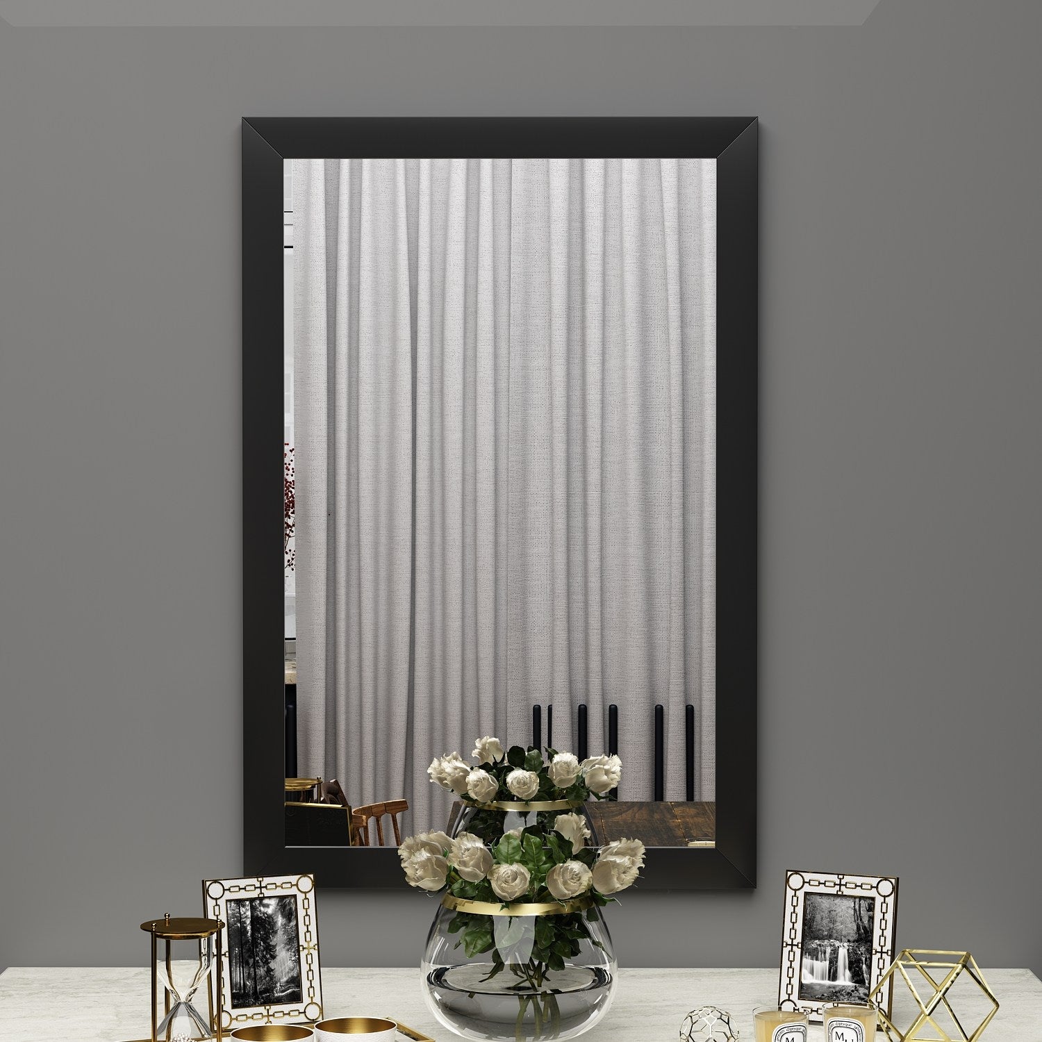 Espelho de cômoda elegante preto, 50 x 75 cm | 100% MDF, Flotal-E ecológico | Design de parede, perfeito para quartos e closets modernos