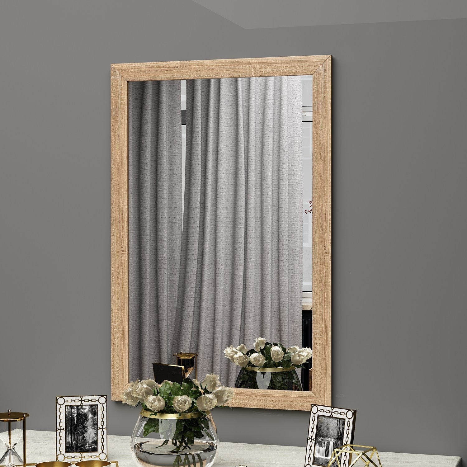 Espelho de Cômoda Elegante, 50 x 75 cm, 100% MDF, Flotal-E Ecológico, Montável na Parede, Cor Natural | Perfeito para Quartos e Closets Modernos