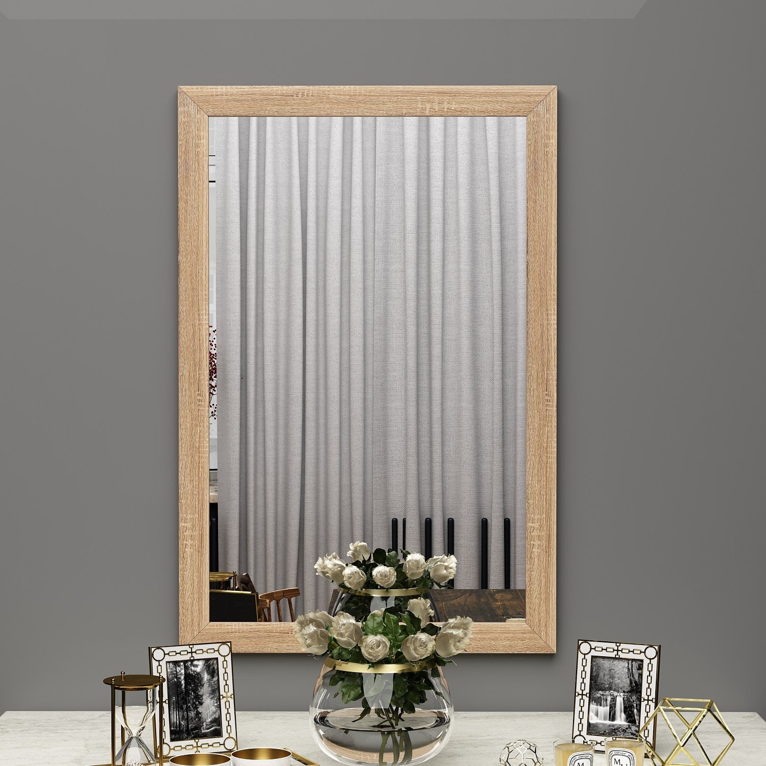 Espelho de Cômoda Elegante, 50 x 75 cm, 100% MDF, Flotal-E Ecológico, Montável na Parede, Cor Natural | Perfeito para Quartos e Closets Modernos