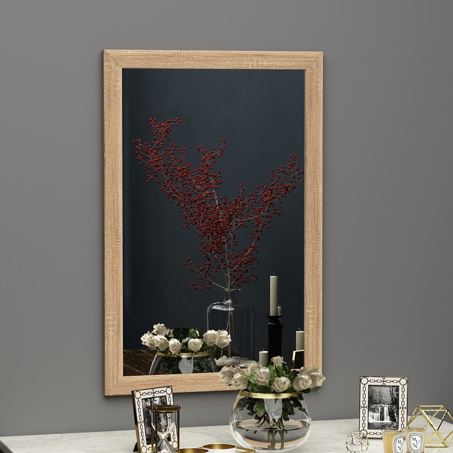 Espelho de Cômoda Elegante, 50 x 75 cm, 100% MDF, Flotal-E Ecológico, Montável na Parede, Cor Natural | Perfeito para Quartos e Closets Modernos