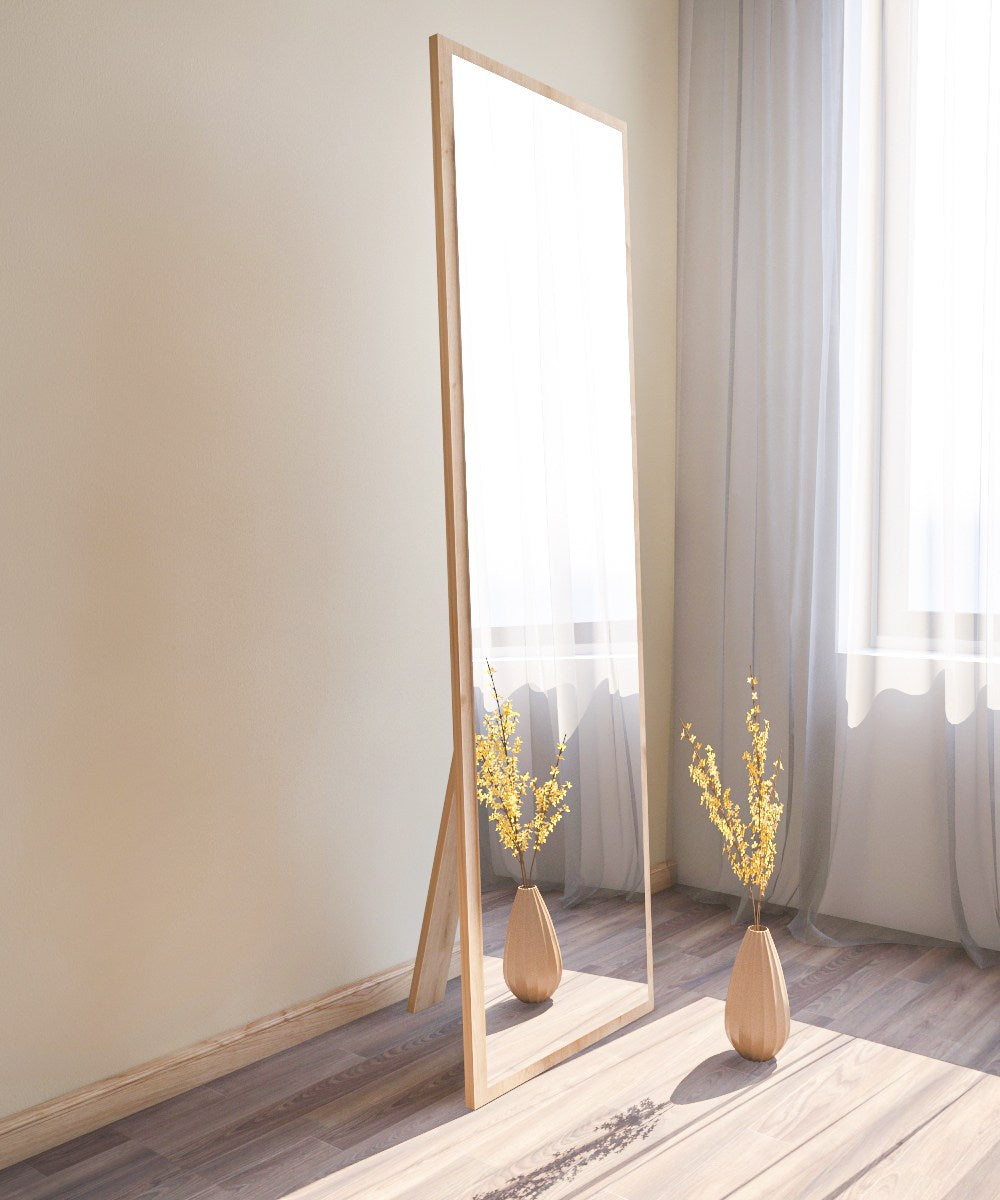 Espelho de chão elegante, 50 cm x 160 cm, 100% MDF, Flotal-E ecológico, para montagem na parede, cor natural | Perfeito para decoração de casa e closets