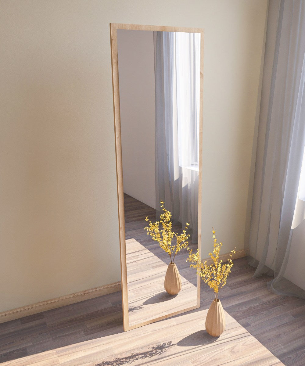 Espelho de chão elegante, 50 cm x 160 cm, 100% MDF, Flotal-E ecológico, para montagem na parede, cor natural | Perfeito para decoração de casa e closets